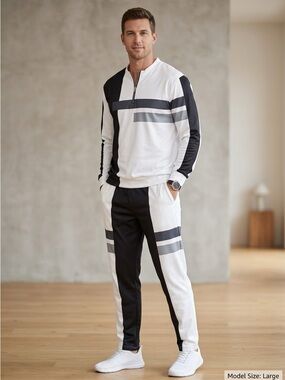 Men's Black & White Track Pants - Casual Athletic Joggers